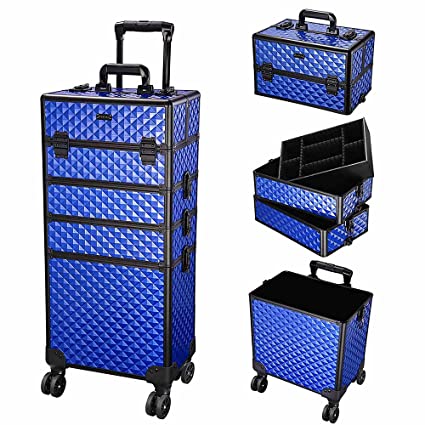 Byootique Brilliant Blue 4in1 cosmetic Lockable Rolling Makeup Case